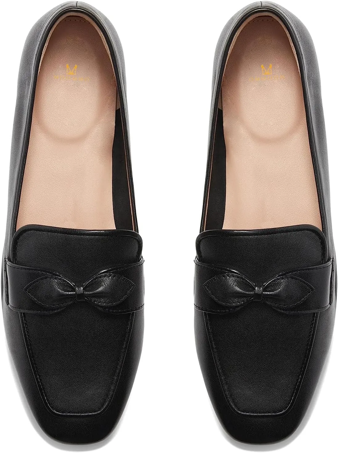 MOOMMO Women Square Toe Flat Heel Loafer Shoes Bow Slip On Penny Loafers Office 1 inch Low Thick Heel Dress Loafers Oxford Matte Casual Driver Walking Loafer Flats Party Wedding Fall Spring 4-11 M US