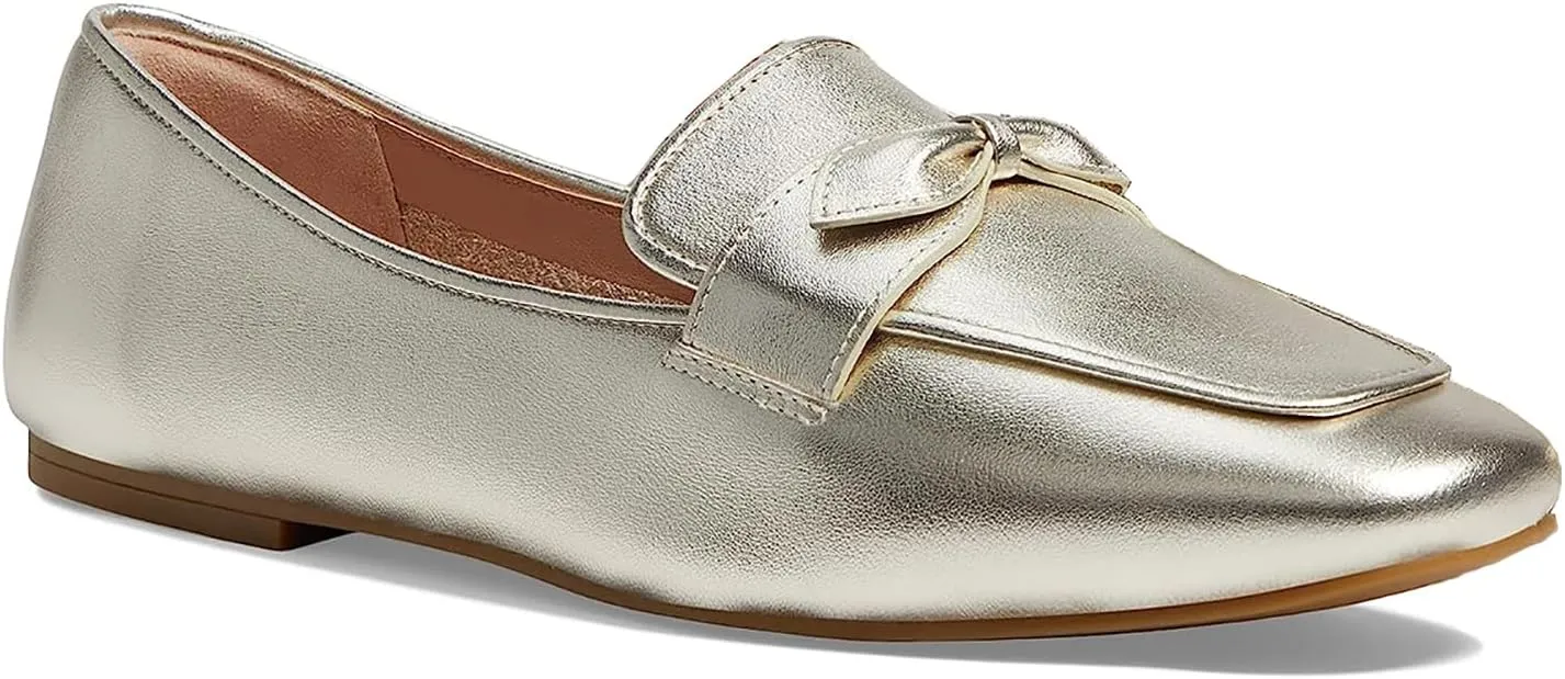 MOOMMO Women Square Toe Flat Heel Loafer Shoes Bow Slip On Penny Loafers Office 1 inch Low Thick Heel Dress Loafers Oxford Matte Casual Driver Walking Loafer Flats Party Wedding Fall Spring 4-11 M US