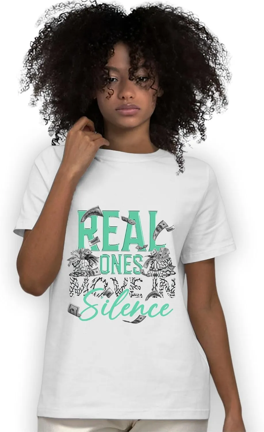 Move in Silence Money Unisex Shirt Matching AJ 3s Green Glow,Urban Clothing, Black, White