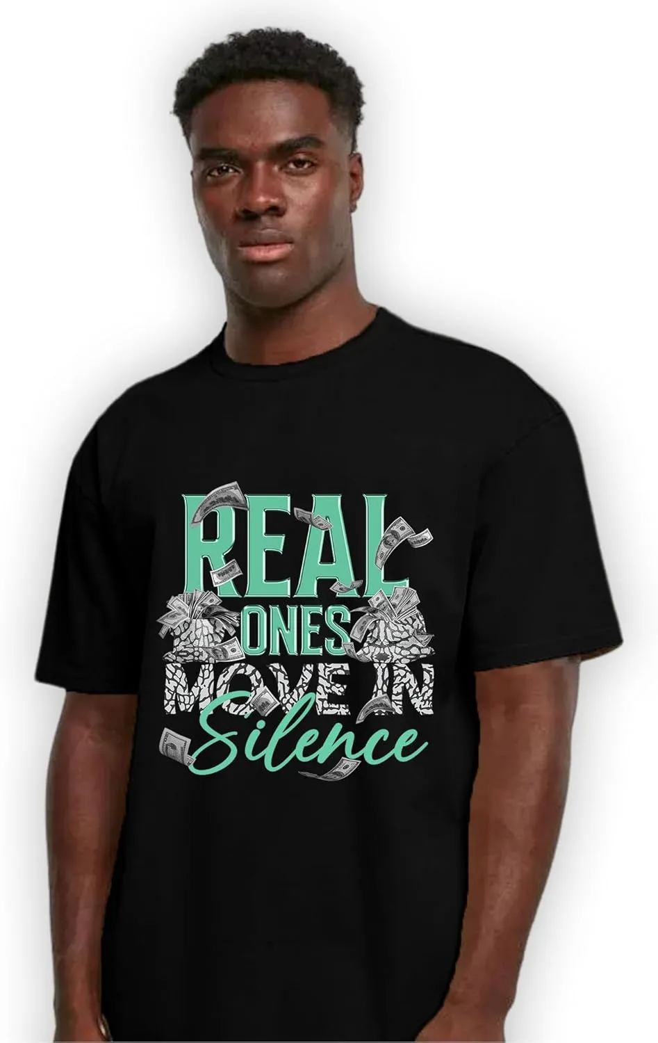 Move in Silence Money Unisex Shirt Matching AJ 3s Green Glow,Urban Clothing, Black, White