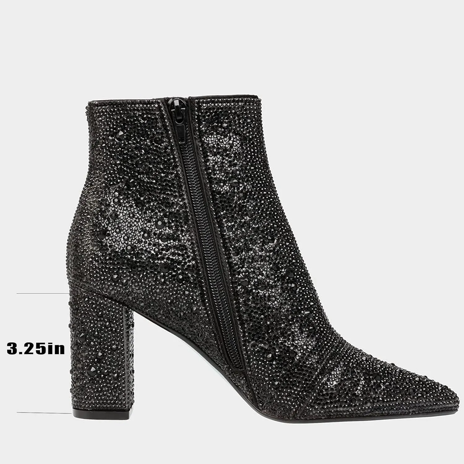MUCCCUTE Women's Rhinestone Ankle Boots Point-Toe Block Chunky Heel Sparkly Party Wedding Booties Glitter Dressy Fashion Short Boots