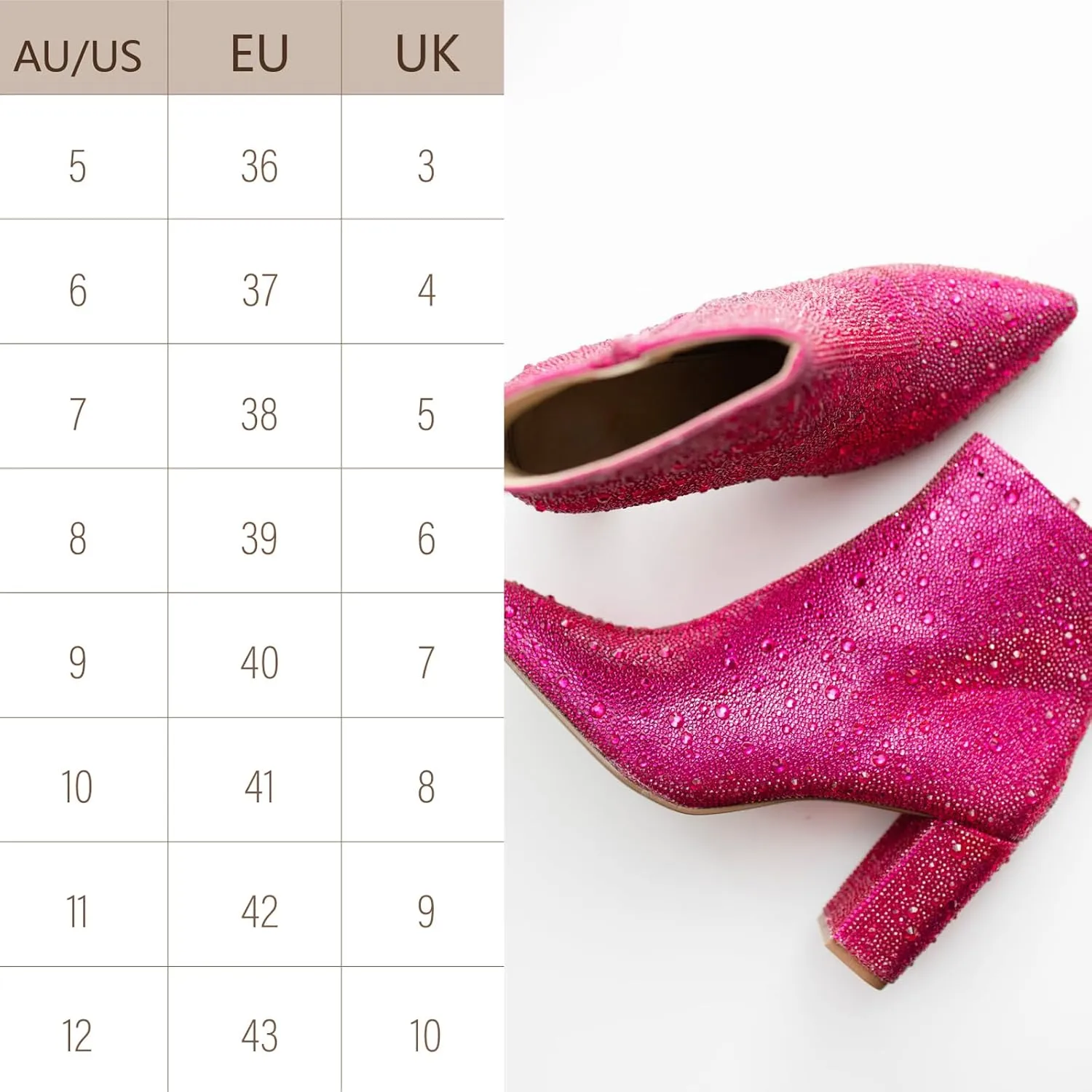 MUCCCUTE Women's Rhinestone Ankle Boots Point-Toe Block Chunky Heel Sparkly Party Wedding Booties Glitter Dressy Fashion Short Boots