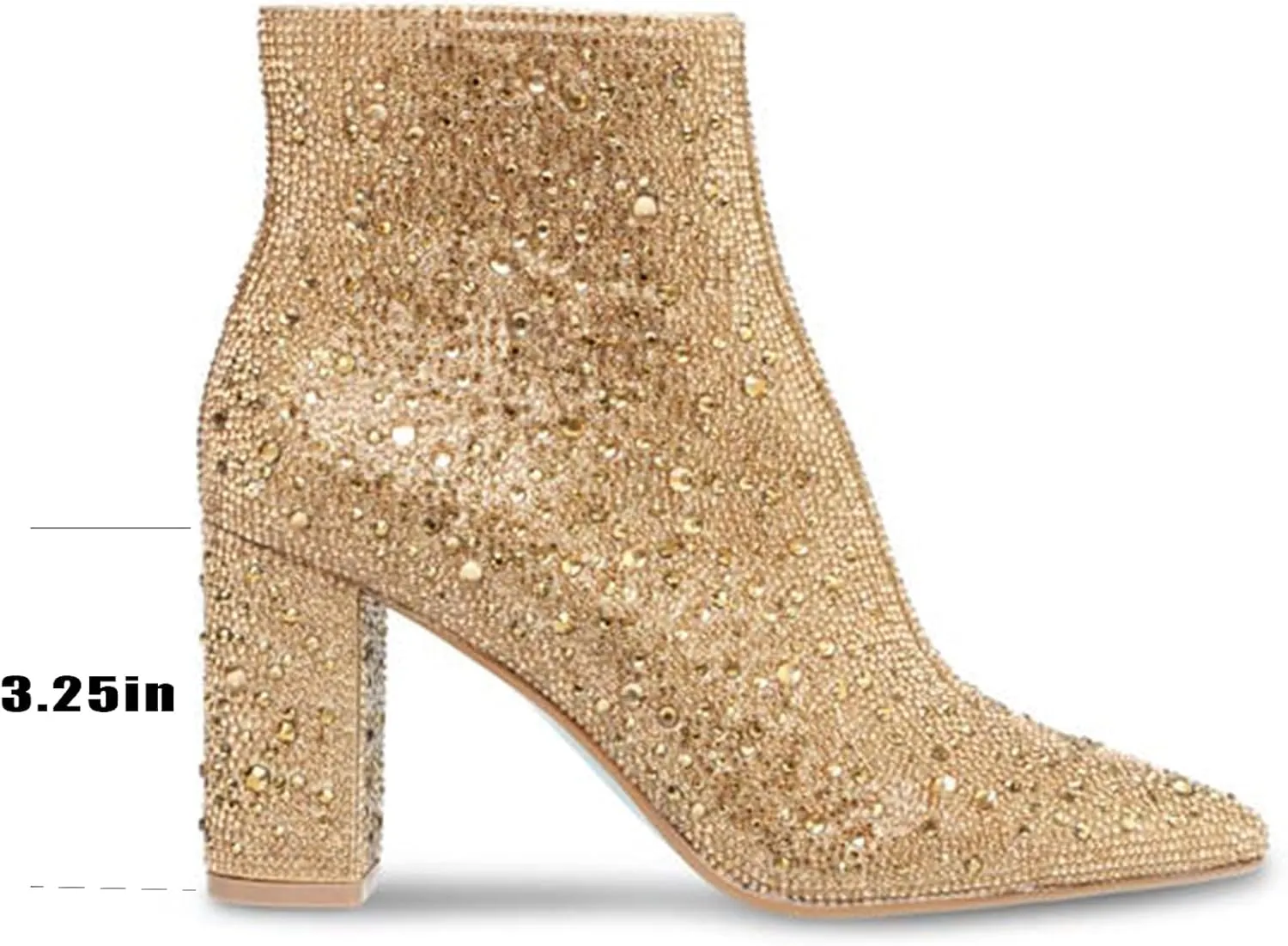 MUCCCUTE Women's Rhinestone Ankle Boots Point-Toe Block Chunky Heel Sparkly Party Wedding Booties Glitter Dressy Fashion Short Boots