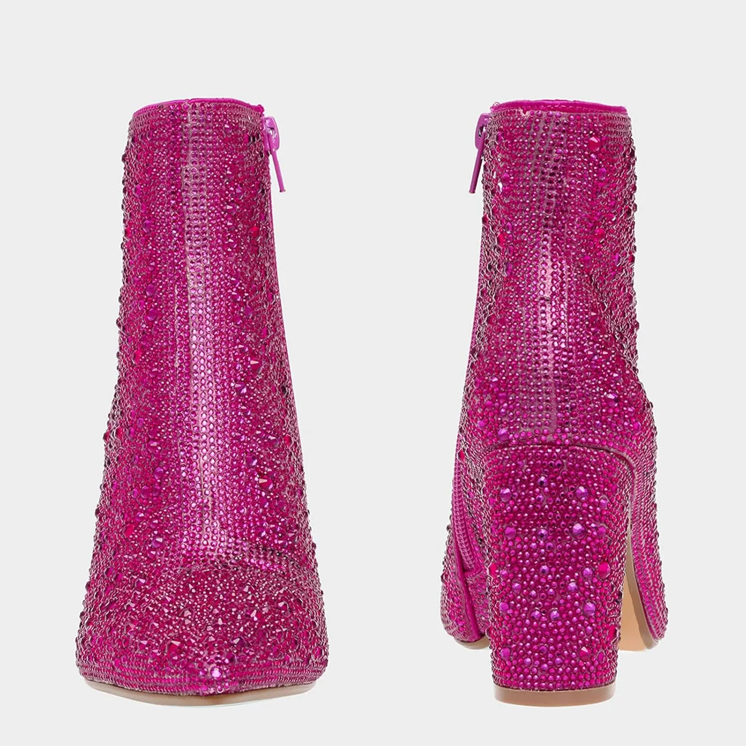 MUCCCUTE Women's Rhinestone Ankle Boots Point-Toe Block Chunky Heel Sparkly Party Wedding Booties Glitter Dressy Fashion Short Boots