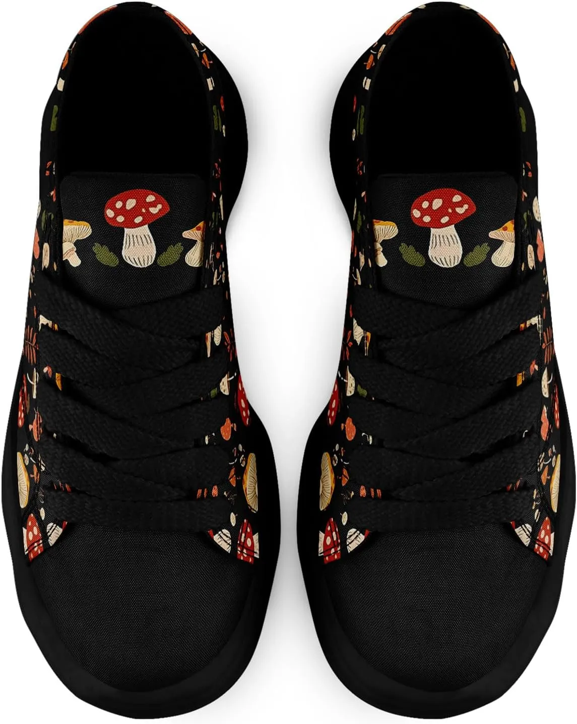 Mushroom Floral Canvas Sneakers for Women's Men's Low-Top Trendy Lace-Up Walking Casual Shoes Spring Summer Footwear