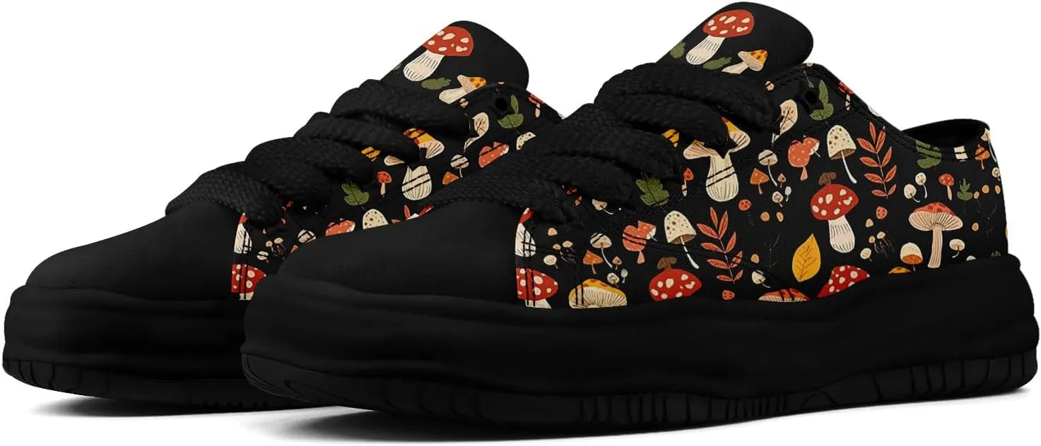 Mushroom Floral Canvas Sneakers for Women's Men's Low-Top Trendy Lace-Up Walking Casual Shoes Spring Summer Footwear