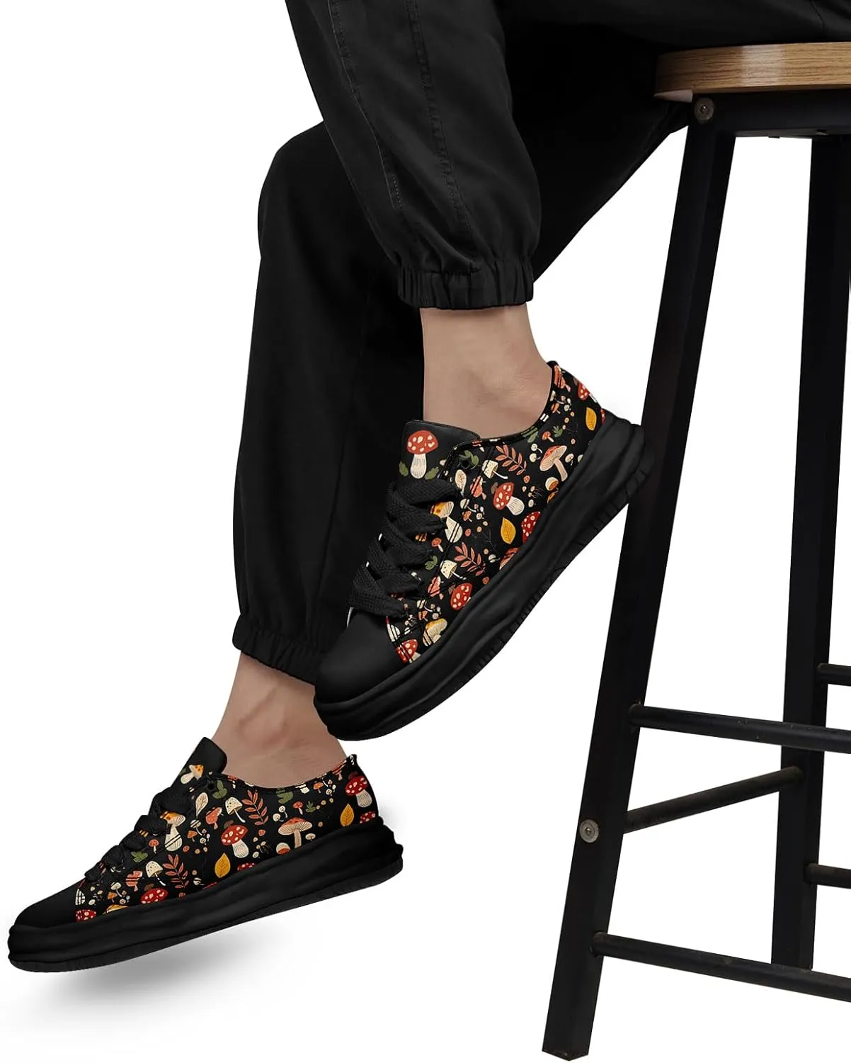 Mushroom Floral Canvas Sneakers for Women's Men's Low-Top Trendy Lace-Up Walking Casual Shoes Spring Summer Footwear