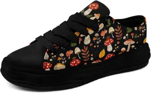Mushroom Floral Canvas Sneakers for Women's Men's Low-Top Trendy Lace-Up Walking Casual Shoes Spring Summer Footwear