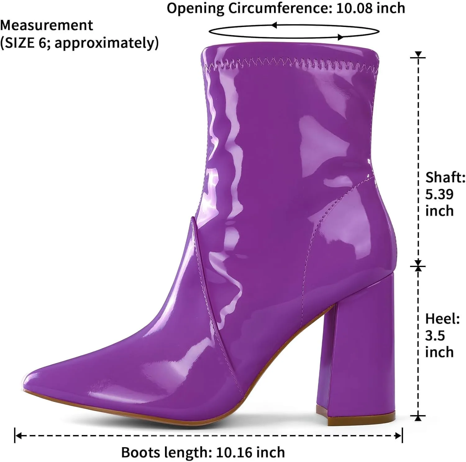 mysoft Women's GoGo Boots Mid Calf Block Heel Ankle Boots Pointed Toe Patent Leather Side Zipper Booties