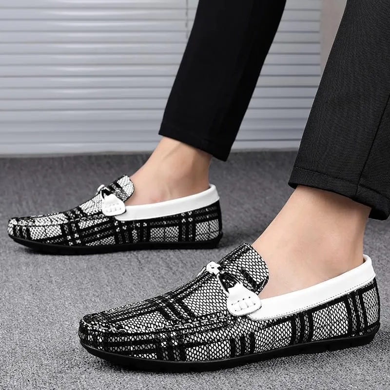 New Men's Loafers Shoes Two Tone PU Leather Round Toe Penny Loafers Comfortable Anti-Slip Lightweight Casual Wedding Slip-ons