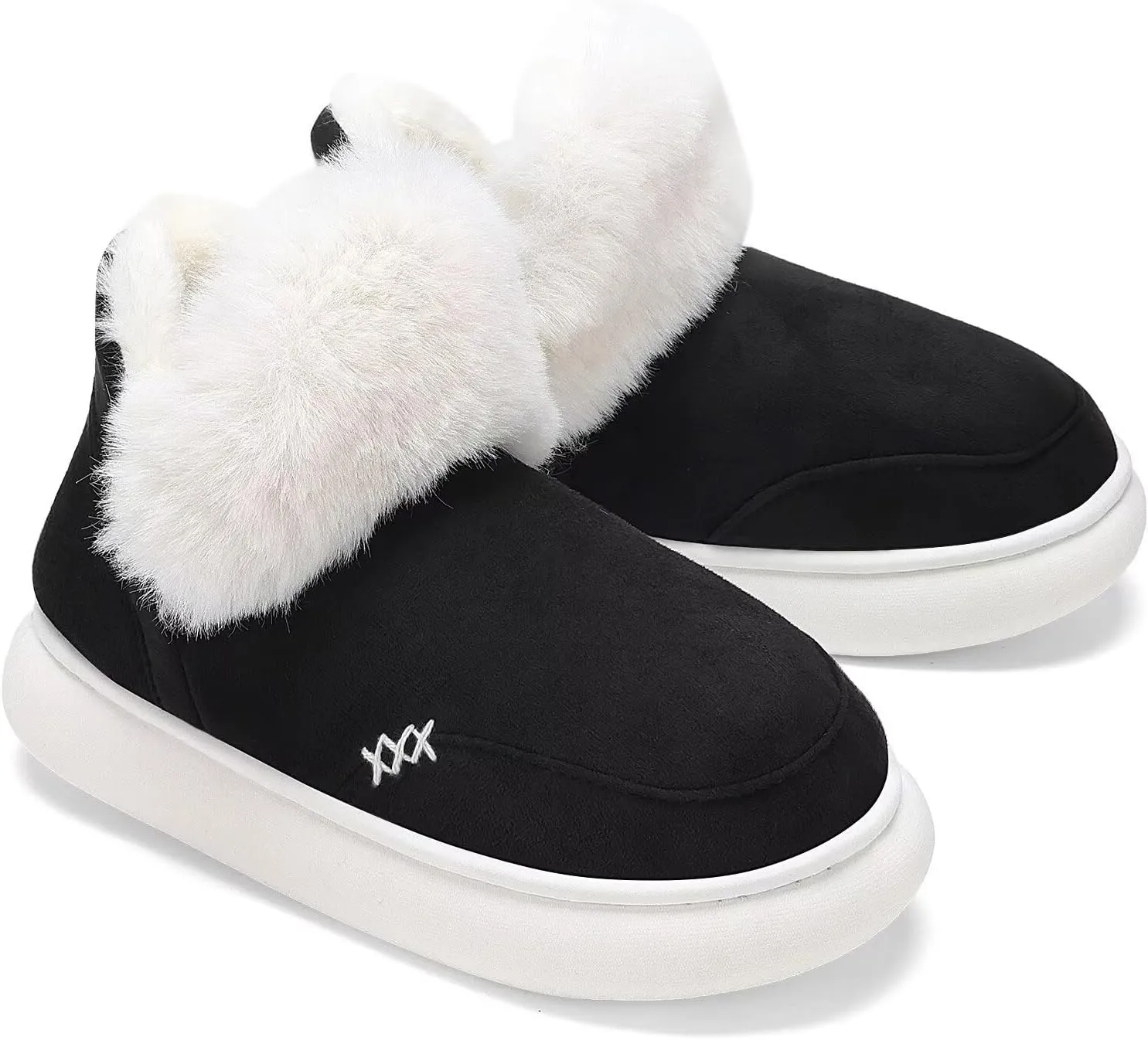 NineCiFun Women's Suede Bootie Slippers Warm Fuzzy Slippers with Faux Fur Lining Cozy Memory Foam Indoor House Shoes