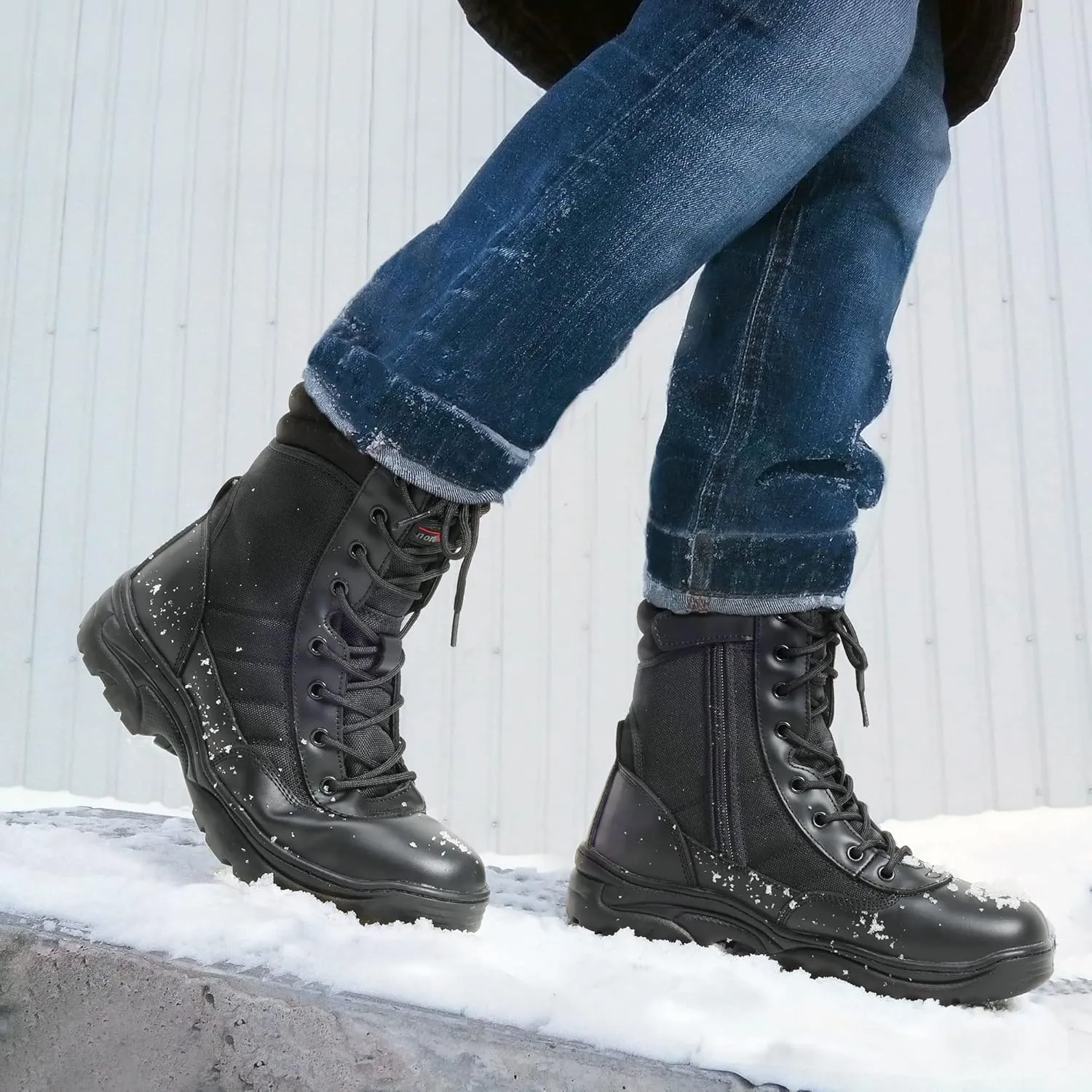 NORTIV 8 Men's Military Tactical Work Boots Side Zipper Leather Motorcycle Combat Boots Trooper(6-8 Inches)