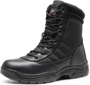 NORTIV 8 Men's Military Tactical Work Boots Side Zipper Leather Motorcycle Combat Boots Trooper(6-8 Inches)