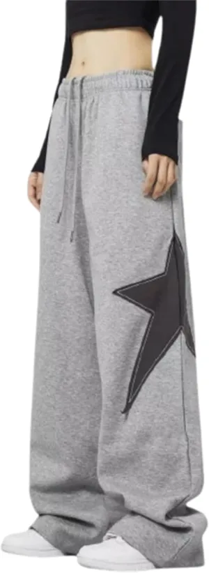 OCUH Star Pants Y2k Sweatpants Drawstring Elastic Waist Baggy Loose Straight Leg Trousers Casual Streetwear