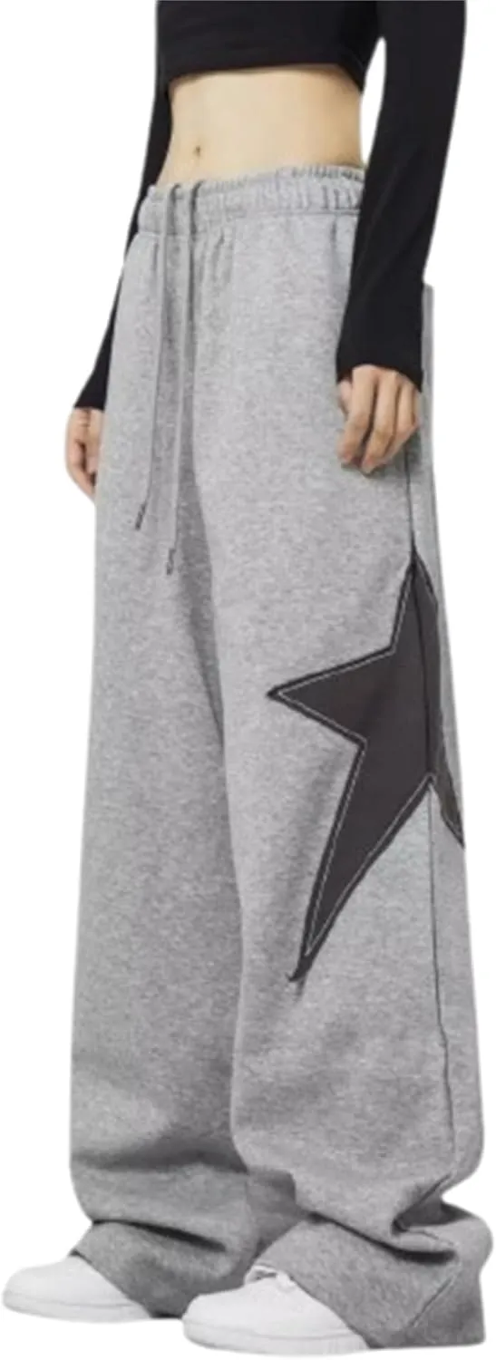 OCUH Star Pants Y2k Sweatpants Drawstring Elastic Waist Baggy Loose Straight Leg Trousers Casual Streetwear