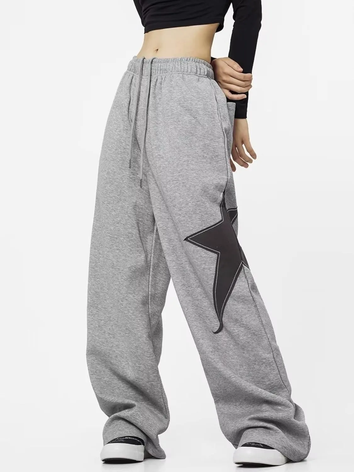 OCUH Star Pants Y2k Sweatpants Drawstring Elastic Waist Baggy Loose Straight Leg Trousers Casual Streetwear