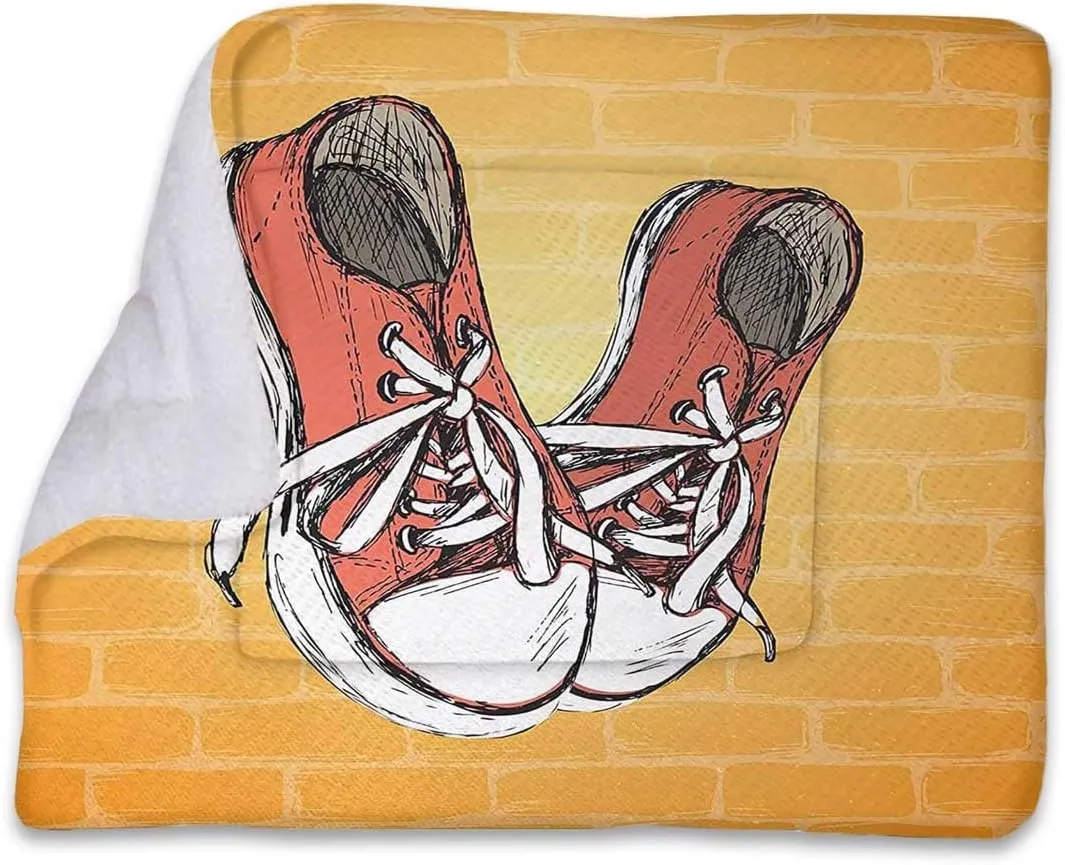 Orange Brown Soft Warm Pet Blanket Cat Blanket Vintage Sneakers on Brick Wall Youth Theme Pet Bed Pad Reversible Self-Warming Sofa Mat Urban 18" x 22"