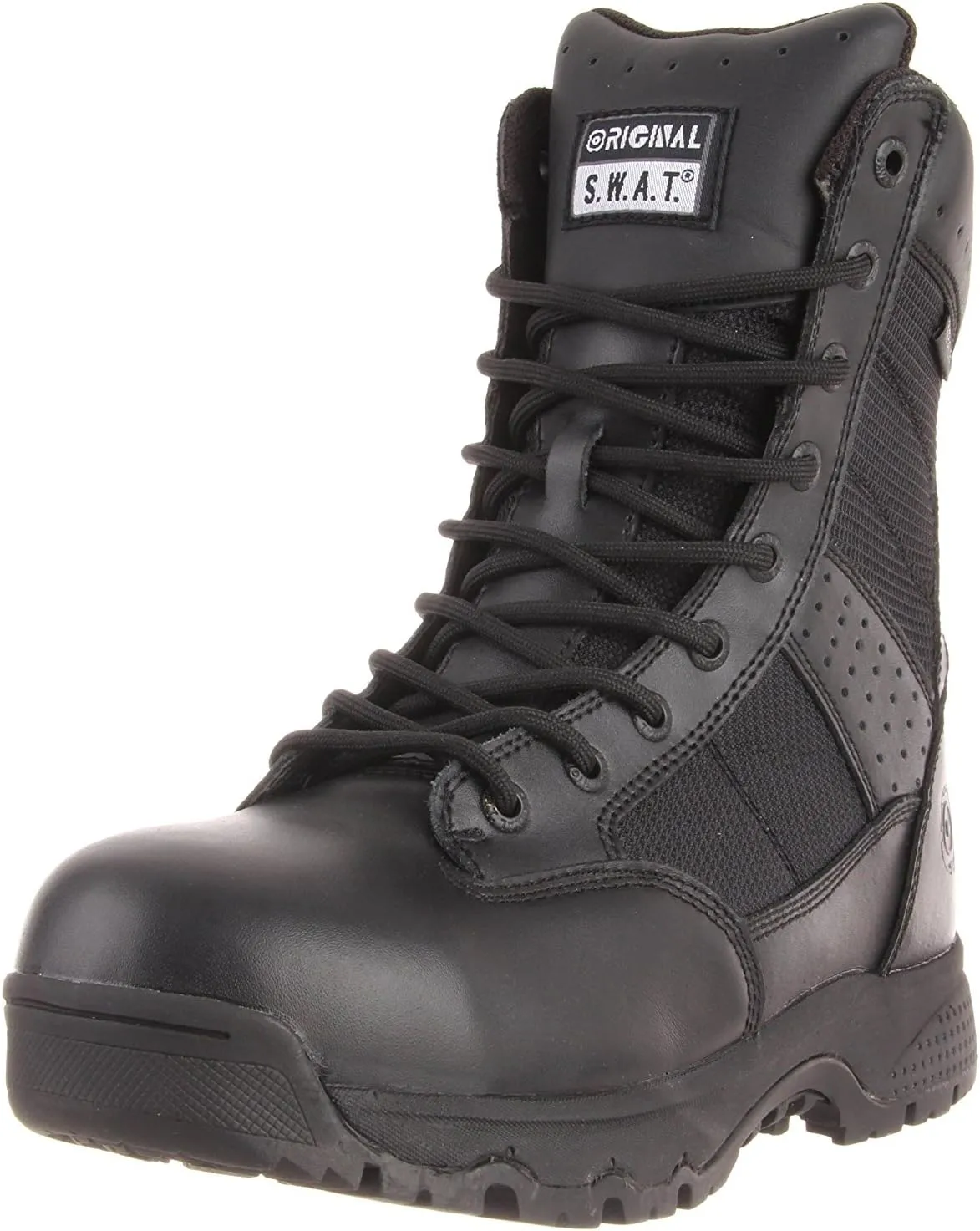 Original S.W.A.T. Metro 9" Side Zip Safety Toe - Boots for Men - Durable Leather - Textile Upper - EVA Midsole Black US Men's 6, Women's 7.5 Medium