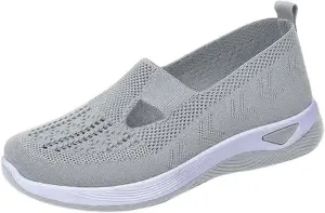 Orthopedic Walking Shoes for Women Woven Breathable Arch Support Soft Sole Shoe Mesh Slip On Diabetic Sneakers