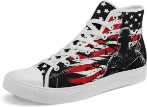 Patriotic American Flag High Top Canvas Shoes, Lightweight Lace-Up Fashion Sneakers, Casual Walking Shoes for Men & Women