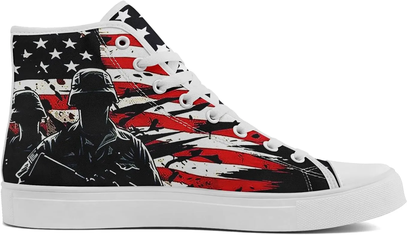 Patriotic American Flag High Top Canvas Shoes, Lightweight Lace-Up Fashion Sneakers, Casual Walking Shoes for Men & Women