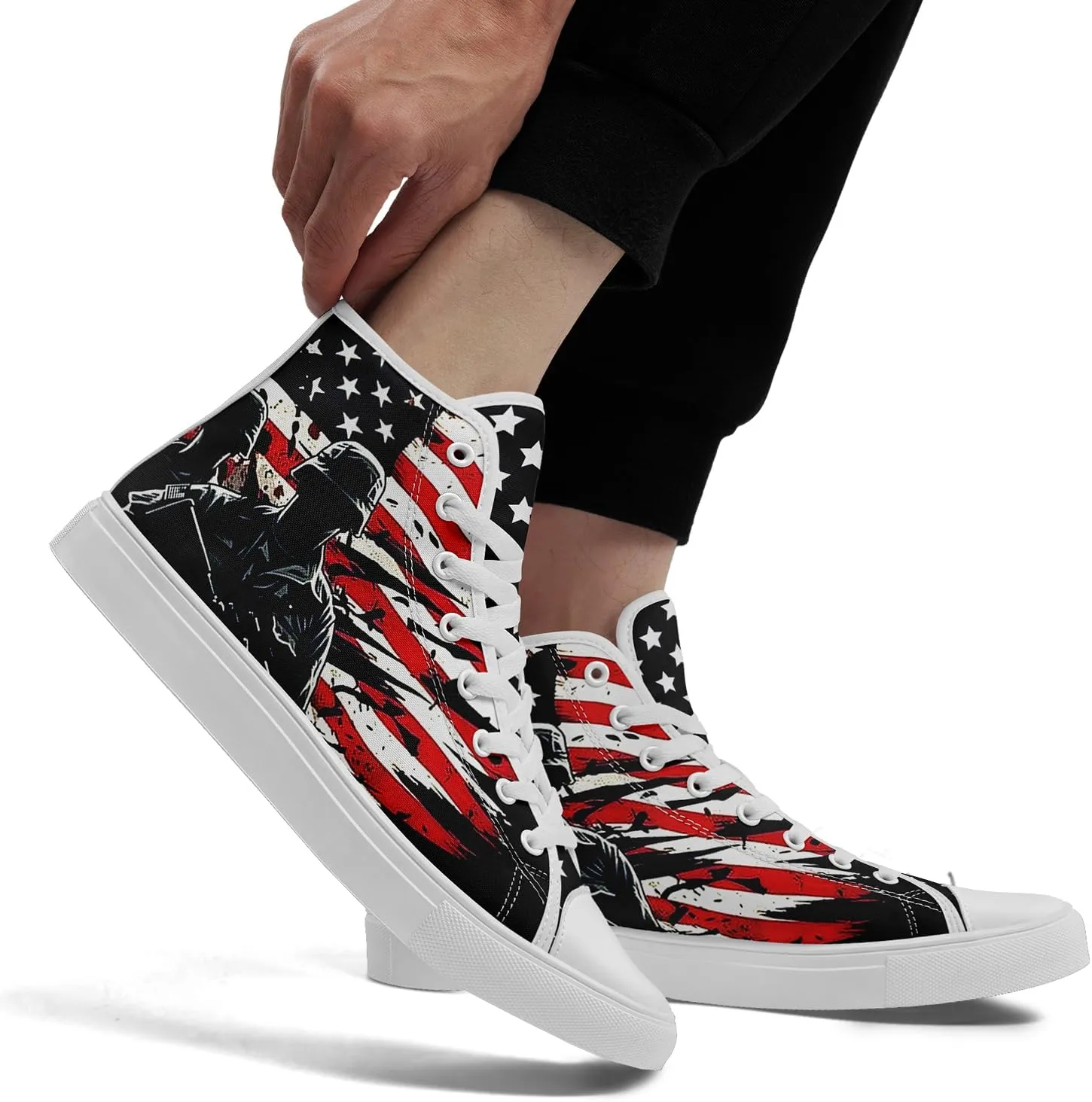 Patriotic American Flag High Top Canvas Shoes, Lightweight Lace-Up Fashion Sneakers, Casual Walking Shoes for Men & Women