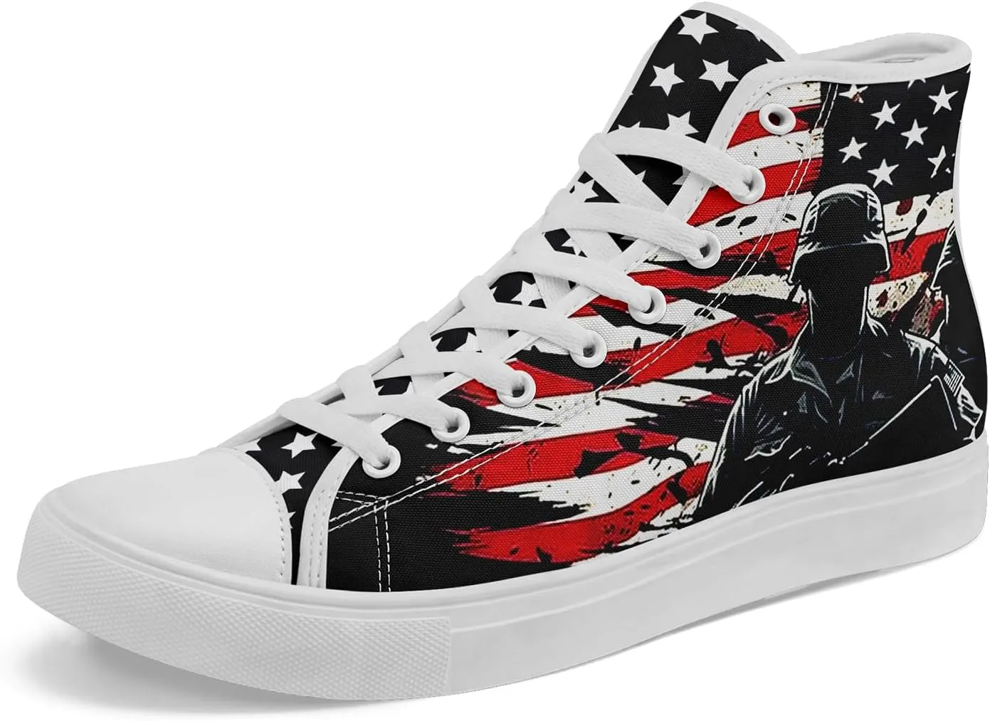 Patriotic American Flag High Top Canvas Shoes, Lightweight Lace-Up Fashion Sneakers, Casual Walking Shoes for Men & Women