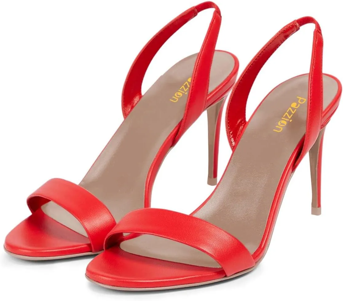Pazzion Women Sexy Open Round Toe Stilettos Sandals Elastic Slingback Strap Slip On High Heels Pumps Chic Event Ballroom Shoes Size 4-16 US