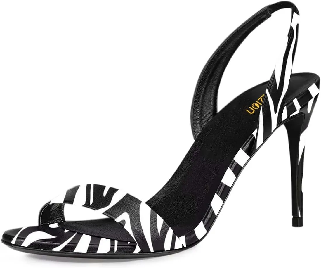 Pazzion Women Sexy Open Round Toe Stilettos Sandals Elastic Slingback Strap Slip On High Heels Pumps Chic Event Ballroom Shoes Size 4-16 US
