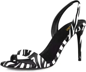 Pazzion Women Sexy Open Round Toe Stilettos Sandals Elastic Slingback Strap Slip On High Heels Pumps Chic Event Ballroom Shoes Size 4-16 US