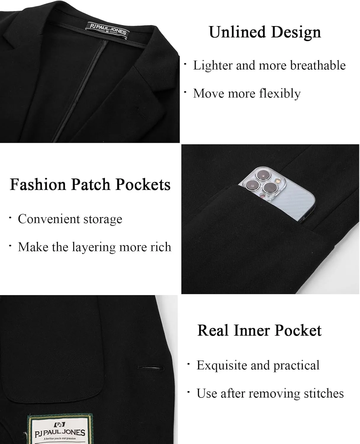 PJ PAUL JONES Men's Casual Knit Blazer Suit Jackets Two Button Lightweight Unlined Sport Coat