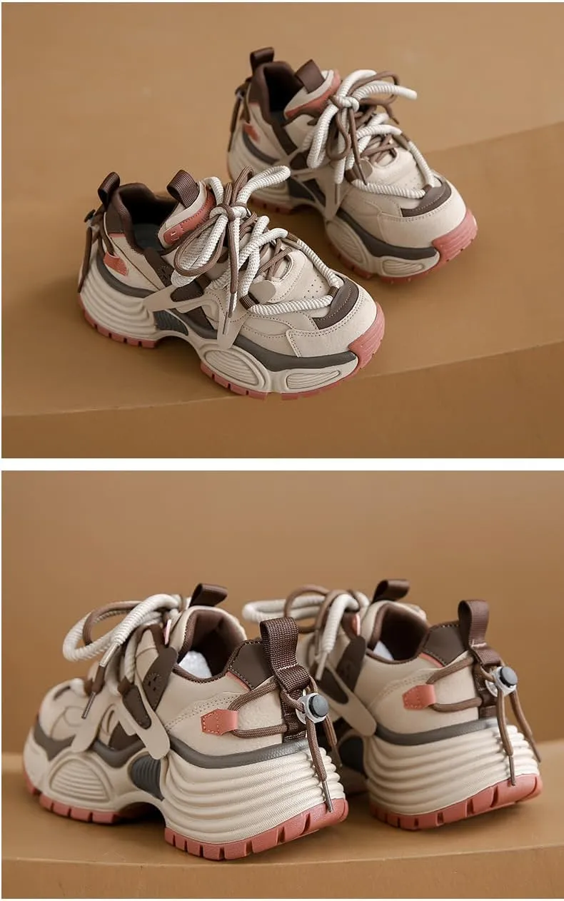 PU Leather Y2K Chunky Platform Wedge Sneakers with Breathable Comfort and 2.4 Inch Height Boost for Walking Outdoor Streetwear and Everyday Commuting Look