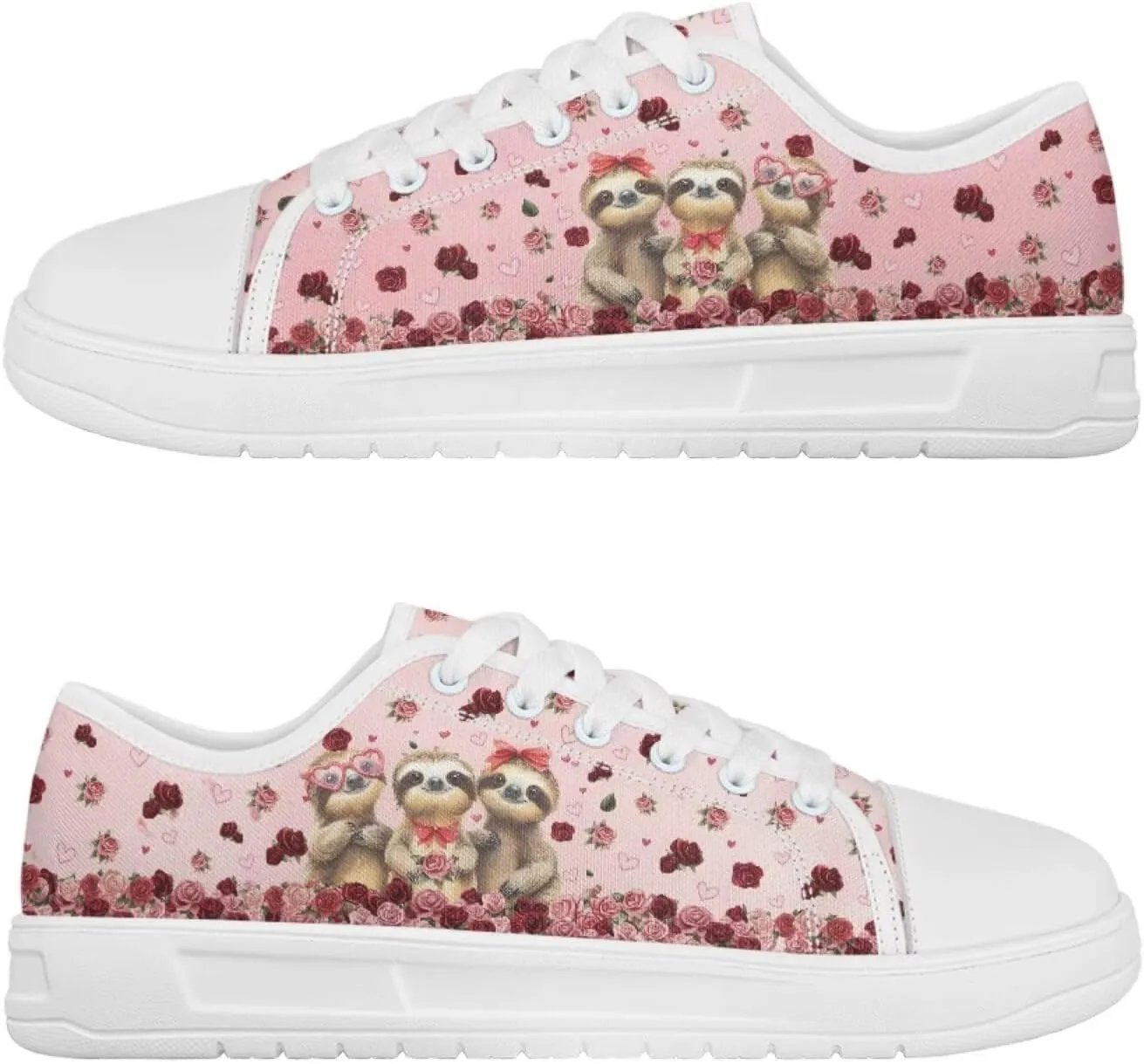 Red Rose Girls Canvas Sneakers Casual Work Animal Print Slip On Tennis Shoes Arch Support Footwear with White Sole