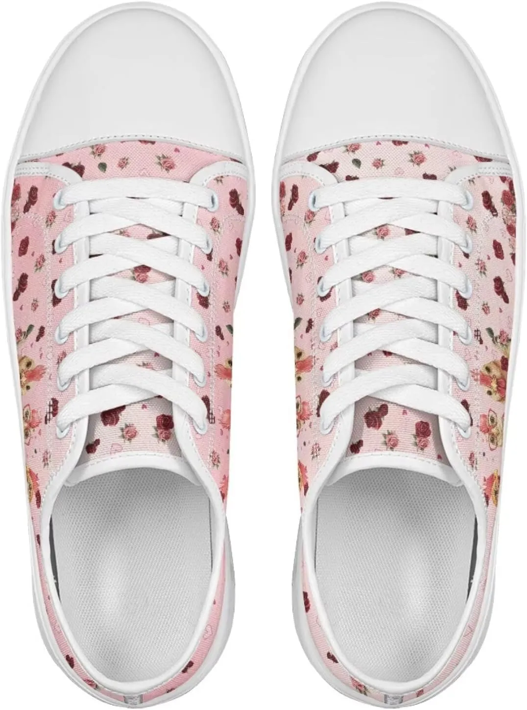 Red Rose Girls Canvas Sneakers Casual Work Animal Print Slip On Tennis Shoes Arch Support Footwear with White Sole