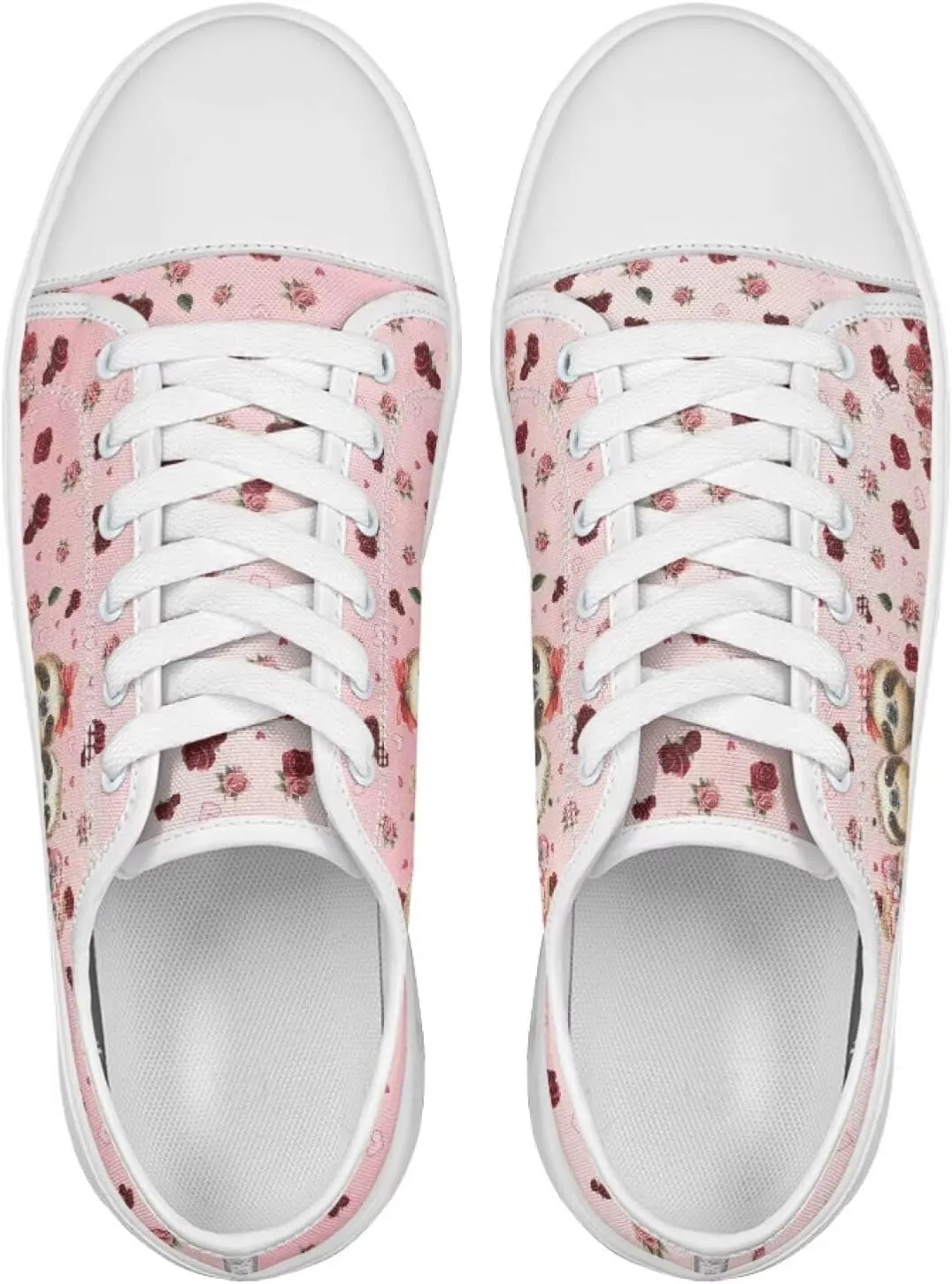 Red Rose Girls Canvas Sneakers Casual Work Animal Print Slip On Tennis Shoes Arch Support Footwear with White Sole