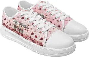 Red Rose Girls Canvas Sneakers Casual Work Animal Print Slip On Tennis Shoes Arch Support Footwear with White Sole