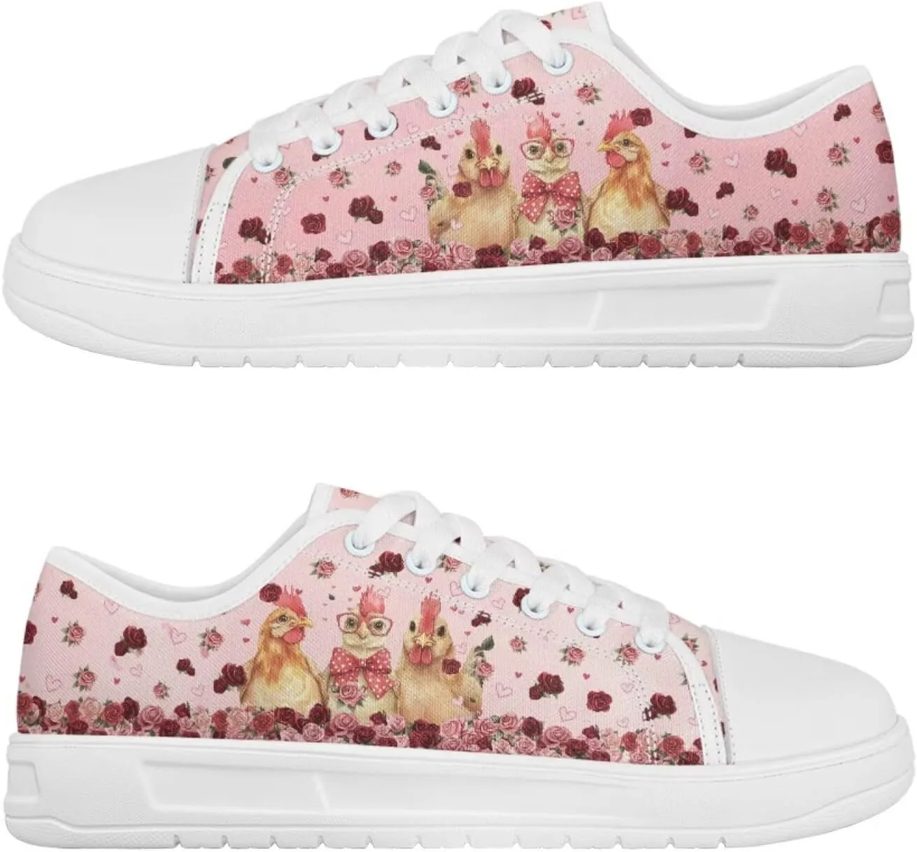 Red Rose Girls Canvas Sneakers Casual Work Animal Print Slip On Tennis Shoes Arch Support Footwear with White Sole
