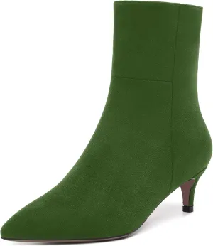ROSERWISH Womens Dating Fashion Pointed Toe Side Zipper Suede Fall and Winter Kitten Low Heel Ankle High Boots 2 Inch