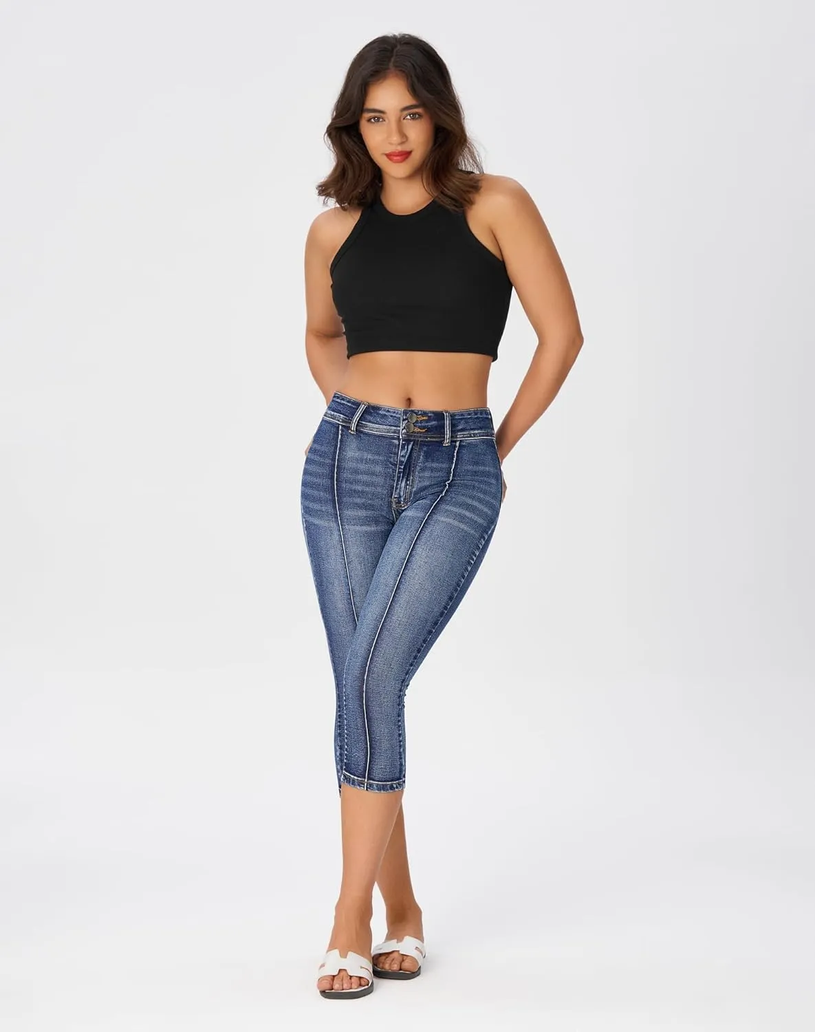 roswear Women’s Capri Pants Trendy Mid Rise Skinny Stretchy Front Seam Denim Jeans