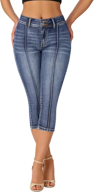 roswear Women’s Capri Pants Trendy Mid Rise Skinny Stretchy Front Seam Denim Jeans