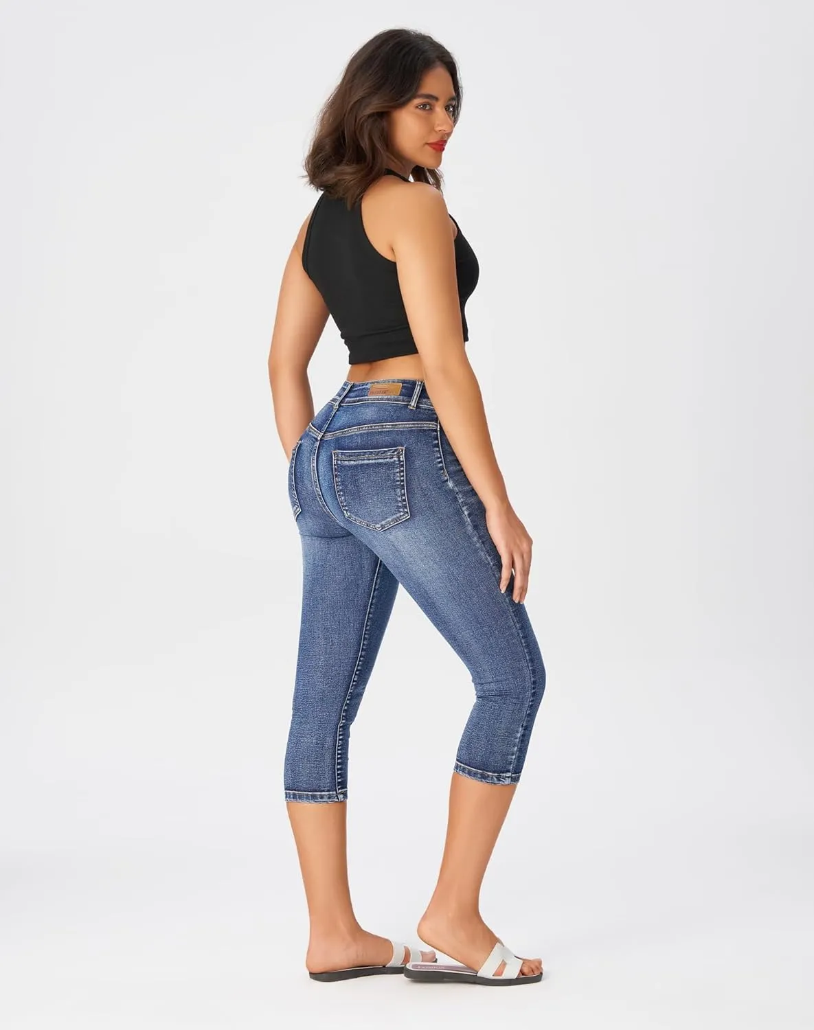 roswear Women’s Capri Pants Trendy Mid Rise Skinny Stretchy Front Seam Denim Jeans