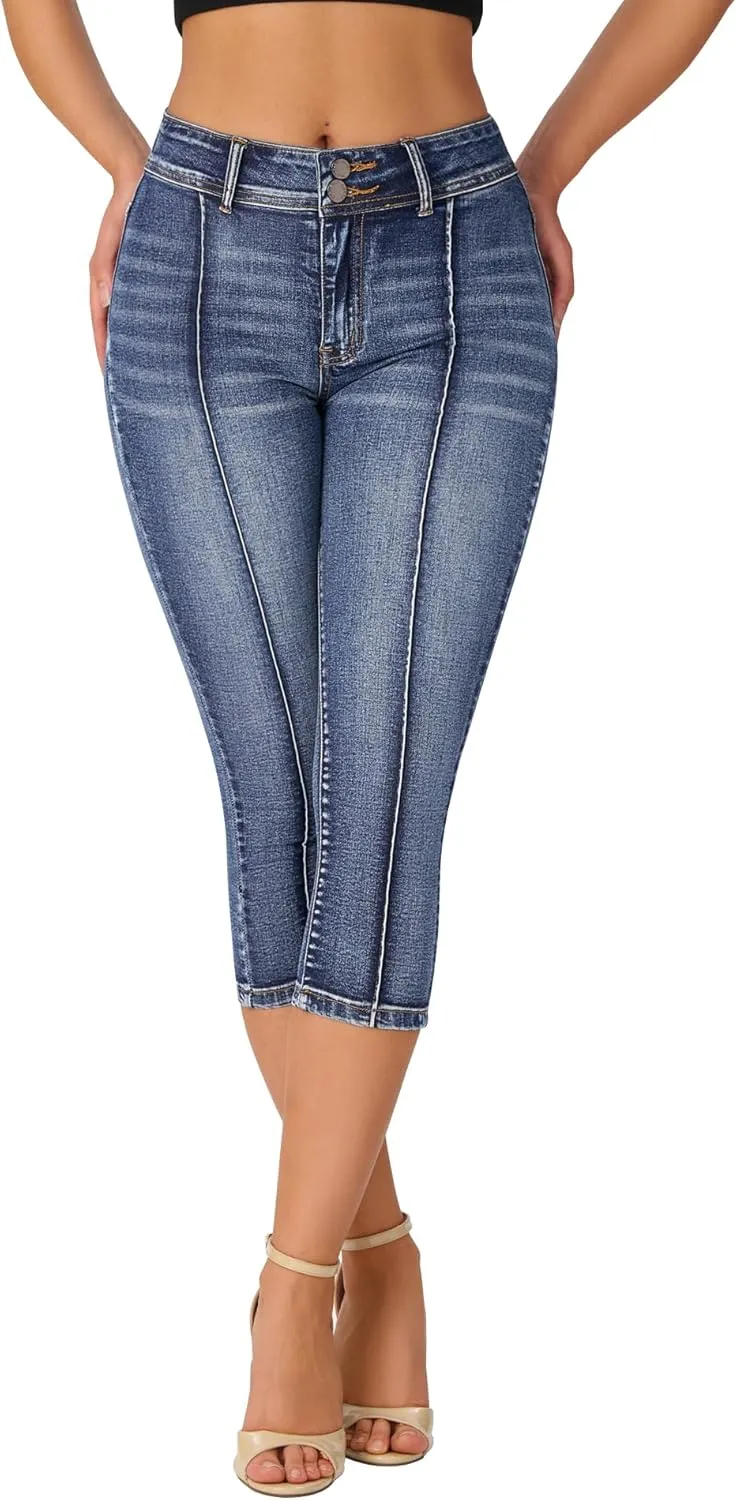 roswear Women’s Capri Pants Trendy Mid Rise Skinny Stretchy Front Seam Denim Jeans
