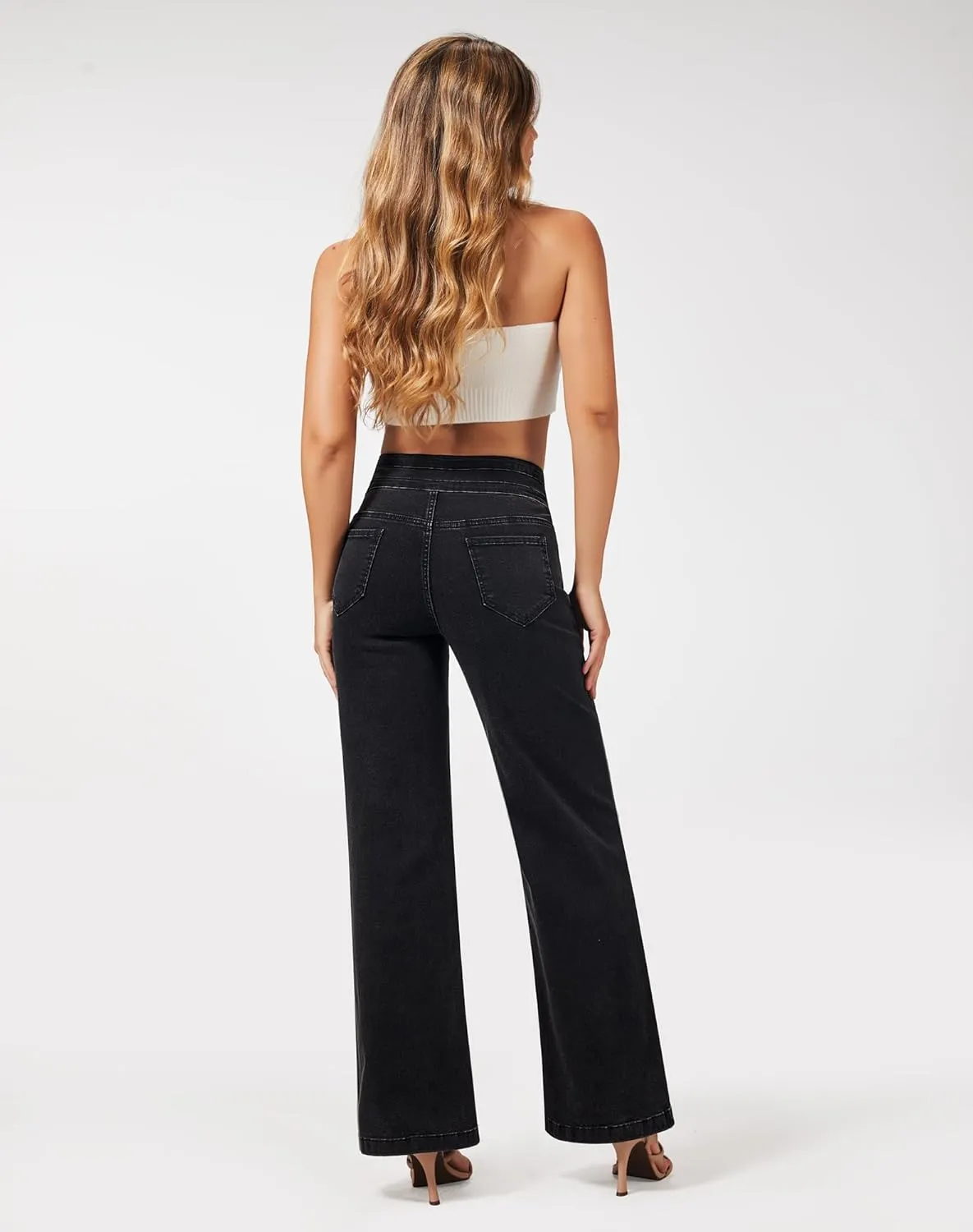 roswear Women's Wide Leg High Waisted Jeans Stretchy Trendy Denim Jeans