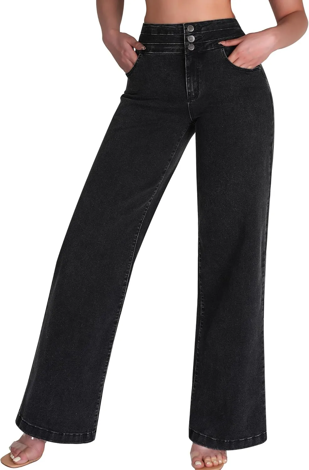 roswear Women's Wide Leg High Waisted Jeans Stretchy Trendy Denim Jeans