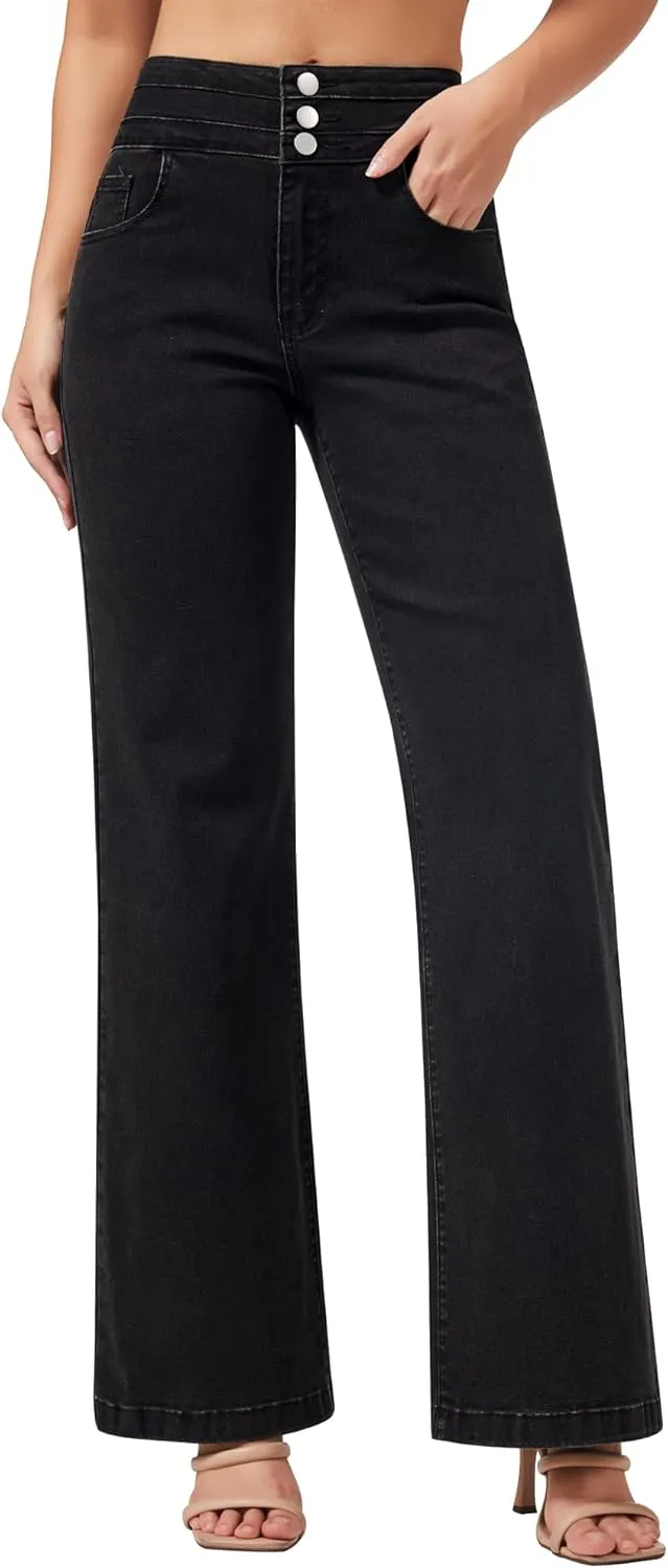 roswear Women's Wide Leg High Waisted Jeans Stretchy Trendy Denim Jeans
