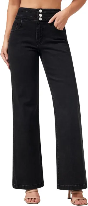 roswear Women's Wide Leg High Waisted Jeans Stretchy Trendy Denim Jeans