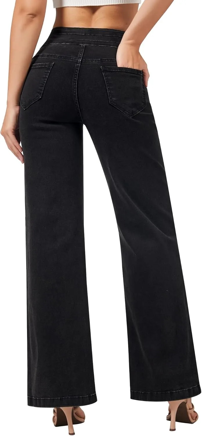 roswear Women's Wide Leg High Waisted Jeans Stretchy Trendy Denim Jeans