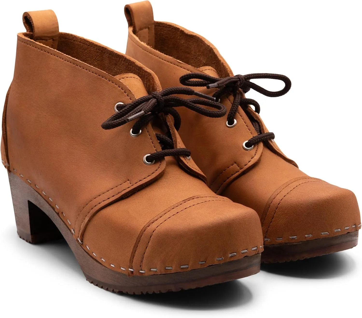 Sandgrens Handmade Swedish Wood Clogs for Women, High Heel Boots | Chukka Cap Toe