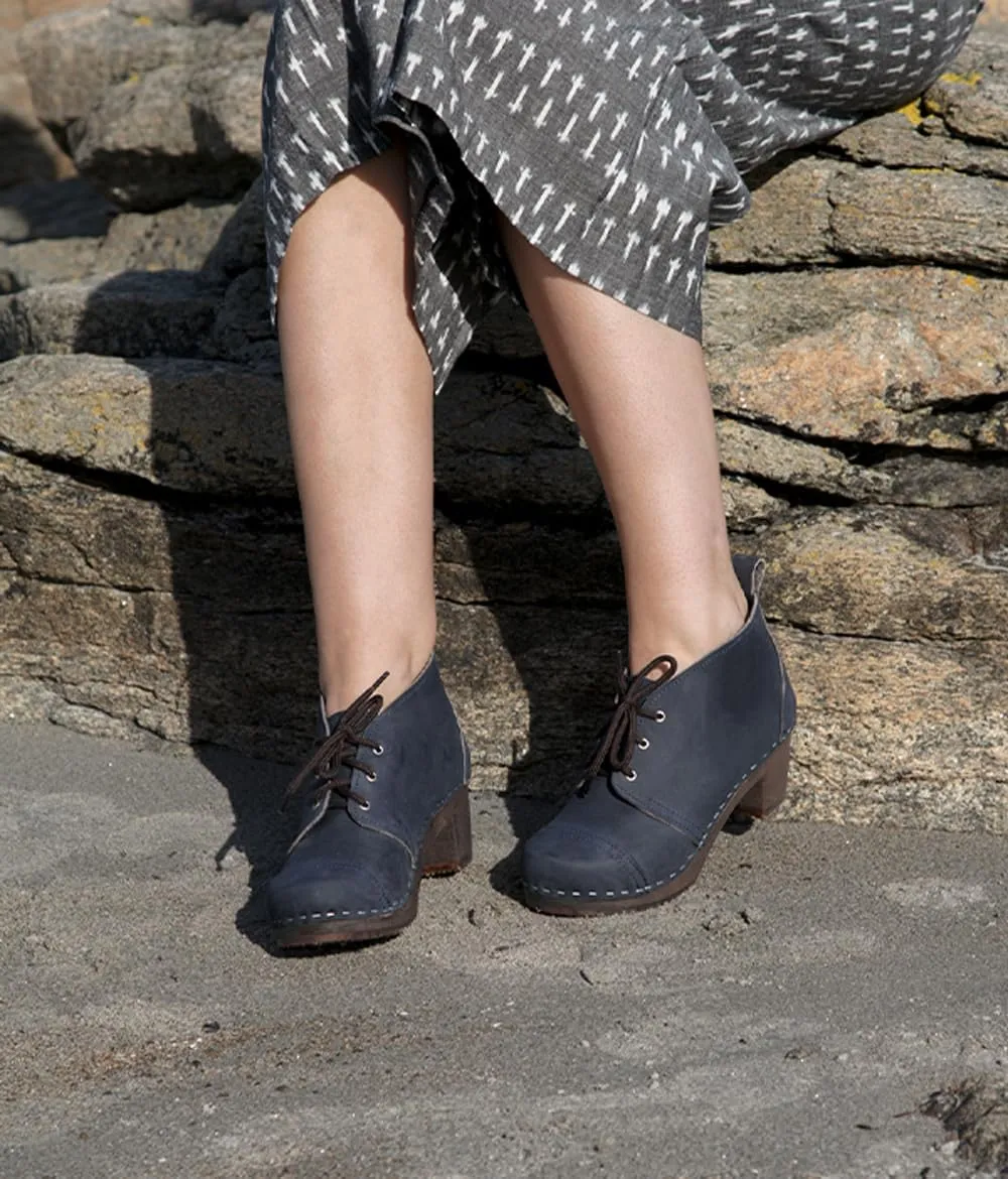 Sandgrens Handmade Swedish Wood Clogs for Women, High Heel Boots | Chukka Cap Toe