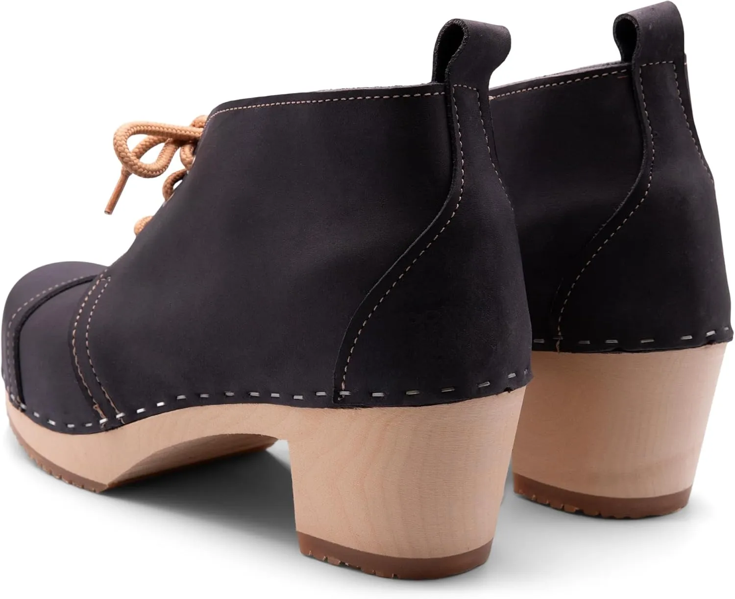 Sandgrens Handmade Swedish Wood Clogs for Women, High Heel Boots | Chukka Cap Toe